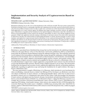 PDF Document Cover - Implementation and Security Analysis of Cryptocurrencies Based on Ethereum
