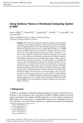 PDF Document Cover - Kerberos Token Implementation in Distributed Computing Systems at IHEP